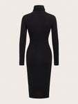 SHEIN BASICS High Neck Solid Bodycon Dress