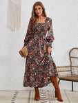 SHEIN VCAY Floral Print Square Neck Flounce Sleeve Ruffle Hem Dress - MapleCo