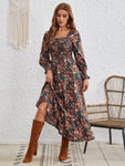 SHEIN VCAY Floral Print Square Neck Flounce Sleeve Ruffle Hem Dress