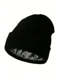 1 Piece Black Satin Lined Winter Beanie Hats for Men Women Knitted Watch Hat with Silk Lining Solid Cap