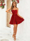 Sequin Tube Dress,Ladies Contrast Sequin Sleeveless Strapless Regular Fit Short Red Sequins Plain A Line Women Short Dresses,Spring/Summer,Party/Nightclub Outfits