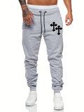 ROMWE Goth Men Cross Print Drawstring Waist Sweatpants, School