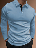 Manfinity Homme Men Contrast Trim Long Sleeve Half Button Collar Work Casual Polo Shirt For Husband