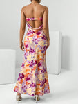 Firerie Spring Break Floral Print Draped Backless Tube Long Summer Dress