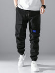 Men Letter Patched Detail Flap Pocket Drawstring Waist Cargo Pants - MapleCo