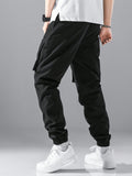 Men Letter Patched Detail Flap Pocket Drawstring Waist Cargo Pants - MapleCo