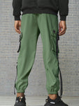 Manfinity EMRG Men Chain Detail Flap Pocket Side Loose Cargo Pants - MapleCo