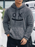 Manfinity Hypemode Men Letter Embroidery Kangaroo Pocket Drawstring Teddy Hoodie