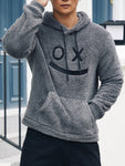 Manfinity Hypemode Men Letter Embroidery Kangaroo Pocket Drawstring Teddy Hoodie