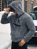 Manfinity Hypemode Men Letter Embroidery Kangaroo Pocket Drawstring Teddy Hoodie