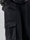 Manfinity EMRG Men Flap Pocket Side Drawstring Waist Oversize Cargo Pants Baggy Long Plain Black Going Out