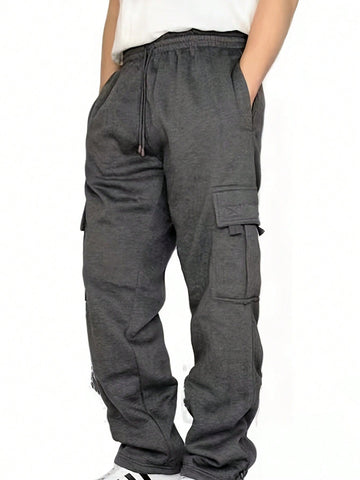 Men Plus Flap Pocket Side Drawstring Waist Sweatpants