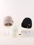 1/3 Packs Unisex Leather Patch Winter Skull Cap Beanies Knitted Cuff Hats Caps Roll-Up Edge Beanie Hats For Men Outdoors