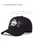 1pc Men's Gothic S Embroidery Baseball Cap Fashionable Adjustable Sunscreen Leisure Hat Suitable For Spring Autumn Travel, Beach Party Street