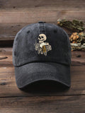 1pc Unisex Outdoor Casual Fashionable Dark Gray Size Adjustable Baseball Cap Suitable For Daily Wear Street Halloween Skull Skeleton