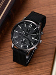 LIANDU LIANDU Men Watch 1pc Men's Black Nylon Strap Casual Industrial Style Round Dial Calendar Pointer Quartz Watch And 3pcs Bracelets Set Watch For Men Giving Best Gift Sets