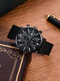 LIANDU LIANDU Men Watch 1pc Men's Black Nylon Strap Casual Industrial Style Round Dial Calendar Pointer Quartz Watch And 3pcs Bracelets Set Watch For Men Giving Best Gift Sets