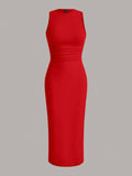 SHEIN EZwear Solid Ruched Waist Tank Dress