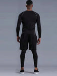 Men's Winter Sport Thermal Underwear Set Quick Drying, High Elasticity, Tight-Fitting And Fleece-Lined Base Layer Gym Clothes Men, Athletic Suit, Tracksuit Men Two Pieces Outfits