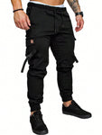 Manfinity Homme Men Flap Pocket Buckle Detail Drawstring Waist Cargo Pants