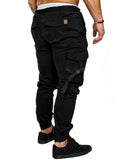 Manfinity Homme Men Flap Pocket Buckle Detail Drawstring Waist Cargo Pants