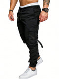 Manfinity Homme Men Flap Pocket Buckle Detail Drawstring Waist Cargo Pants - MapleCo