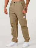 Manfinity LEGND Loose Fit Men's Cargo Pants With Letter Patches Flap Pockets And Side Straight Leg Long Cotton Plain Going Out