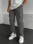 Manfinity LEGND Loose-Fitting Men's Solid Color Cargo Pants With Drawstring Waist And Pockets - MapleCo