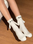 1pair Couple Magnet Socks, White, Spring, Autumn, Mid-calf, Cute, Automatic Foot-grabbing Socks