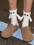 1pair Couple Magnet Socks, White, Spring, Autumn, Mid-calf, Cute, Automatic Foot-grabbing Socks