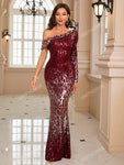 UNITHORSE One Shoulder Sequin Prom Dress Elegant Long Sleeve Formal Evening Wedding Guest Gown, For Graduation, Dinner