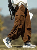 Manfinity Hypemode Loose Men's Cargo Pants With Flap Pockets Side Drawstring Waist Oversize Long Plain Going Out