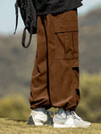 Manfinity Hypemode Loose Men's Cargo Pants With Flap Pockets Side Drawstring Waist Oversize Long Plain Going Out