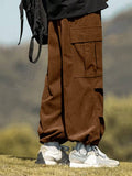 Manfinity Hypemode Loose Men's Cargo Pants With Flap Pockets Side Drawstring Waist Oversize Long Plain Going Out