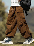 Manfinity Hypemode Loose Men's Cargo Pants With Flap Pockets Side Drawstring Waist Oversize Long Plain Going Out