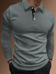 Manfinity Homme Men Contrast Trim Long Sleeve Half Button Collar Work Casual Polo Shirt For Husband