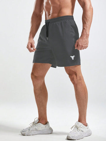 Manfinity Sport Corelite Men Cattle Print Drawstring Waist Sports Shorts, Grey Shorts Gym Shorts Jogger Shorts