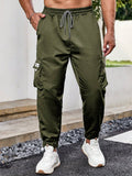 Manfinity Men Plus Letter Patched Detail Flap Pocket Drawstring Waist Cargo Pants