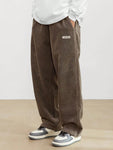 Manfinity Hypemode Loose Fit Men's Corduroy Pants With Letter Patch Detail Baggy Long Slacks Plain Going Out - MapleCo