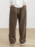 Manfinity Hypemode Loose Fit Men's Corduroy Pants With Letter Patch Detail Baggy Long Slacks Plain Going Out