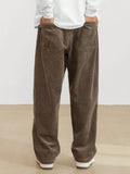 Manfinity Hypemode Loose Fit Men's Corduroy Pants With Letter Patch Detail Baggy Long Slacks Plain Going Out