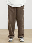 Manfinity Hypemode Loose Fit Men's Corduroy Pants With Letter Patch Detail Baggy Long Slacks Plain Going Out