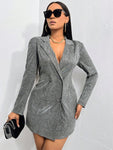 SHEIN Slayr Lapel Neck Glitter Blazer Dress