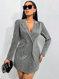 SHEIN Slayr Lapel Neck Glitter Blazer Dress