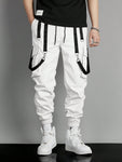 Manfinity EMRG Men Flap Pocket Buckle Detail Cargo Pants Long Slacks Plain All White Going Out - MapleCo