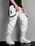 Manfinity EMRG Men Flap Pocket Buckle Detail Cargo Pants Long Slacks Plain All White Going Out - MapleCo