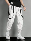 Manfinity EMRG Men Flap Pocket Buckle Detail Cargo Pants Long Slacks Plain All White Going Out - MapleCo