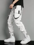 Manfinity EMRG Men Flap Pocket Buckle Detail Cargo Pants Long Slacks Plain All White Going Out - MapleCo