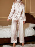 Shein CoupledUp Striped Print Contrast Piping Satin PJ Set / Pajama Set