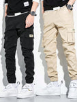 Manfinity Hypemode Men 2Pcs Patch Detail Cargo Pants Tapered Letter Plain Going Out Boyfriend Gift - MapleCo